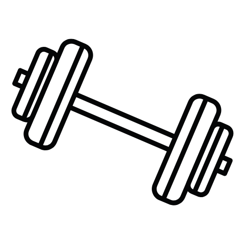 Weißes Hantel-Icon – Symbol für Krafttraining, Fitness und Stärke, passend zur Marke Gym.Cap.
